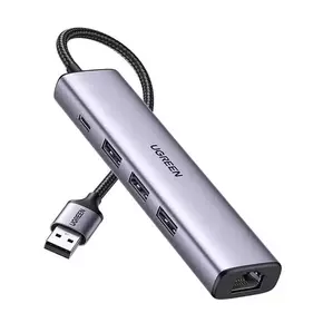 Adapter UGREEN 5in1 USB-A to 3x USB 3.0 + RJ45 + USB-C (silver)