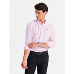 Ombre Men's cotton REGULAR FIT shirt with fine stripes - pink bijela