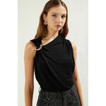Trendyol Black Accessory Detail Snap-On Glittery Knitted Bodysuit crna
