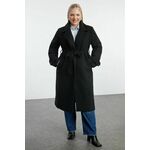 Trendyol Curve Black Regular Fit Wide Collar Detailed Long Wool Blend Cashew Coat crna