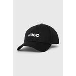 Pamučna kapa sa šiltom HUGO boja: crna, s aplikacijom - crna. Kapa s šiltom u stilu baseball iz kolekcije HUGO. Model izrađen od pamučne tkanine.