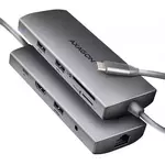 Višefunkcijski usb hub AXAGON HMC-8HLSA (srebrna, 3x USB-A, HDMI 4K/60Hz, SD/microSD, Gigabit LAN, Audio, PD 100W)