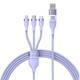 3u1 USB kabel Baseus Flash Series 2, USB-C + micro USB + Lightning, 100 W, 1,2 m (ljubičasti)