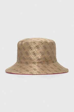 Dvostrani šešir Guess boja: smeđa - smeđa. Šešir iz kolekcije Guess. Model s uskim obodom