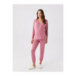 LC Waikiki Double Breasted Neck Plain Long Sleeve Maternity Pajamas Set roze