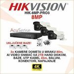 HIKVISION 4K SET SA 3 KAMERE, BAZAMA I SVOM OPREMOM HIK-8MP-PRO3