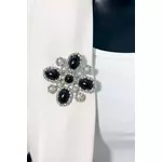 Floral brooch 2 silver + black siva