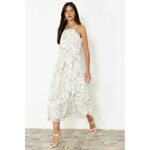 Trendyol Ecru Floral Print A-line Ruffle Detail Chiffon lining Maxi Woven Dress siva