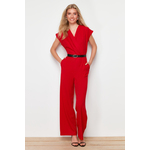 Trendyol Red Belted Double Breasted Collar Wide Leg Woven Jumpsuit crvena