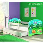 Dječji krevet ACMA s motivom, bočna bijela + ladica 180x80 cm 30-dinosaurs