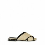 Flip-flops - FURLA CROSS MULE SANDAL T. 20 - TESSUTO RAFIA CHICCO DI RISO+NAPPA+ BORCHIE beige kremasta