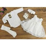 Set bebi u kutiji 5/1 haljina, bodi, traka, štrampice, cipelice, bijeli, vel. 68/74
