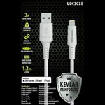 DRD-1007010084 - MAXMOBILE DATA KABEL I-PHONE LIGHTNING-USB MFI Apple KEVLAR QC 3A 1,2m white - 3858893493105 - Kabel za brzo punjenje i prijenos podataka za Apple uređaje MFI,licencirani Apple kabel konektor USB A na Lightning za iPhone...