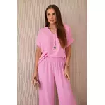 Set with necklace blouse + trousers light pink roze