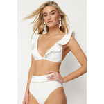 Trendyol Ecru Triangle Frilly Bikini Top bijela