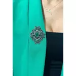 Brooch XZ459-107 silver + green siva