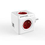 Utikač razdjelnik Allocacoc Powercube 1202RD/DEO, 220V, USBx2, crvena