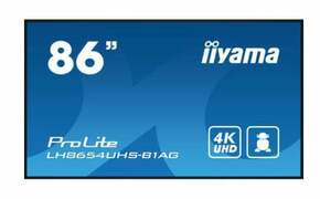 IIYAMA LH8654UHS-B1AG 86inch 3840x2160 UHD IPS Panel 25precent Haze 500cd/m2 Landscape and Portrait Signal FailOver Speakers 2x 10W