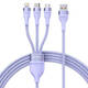 3u1 USB kabel Baseus Flash Series, USB-C + micro USB + Lightning, 100 W, 1,2 m (ljubičasti)