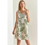 Bianco Lucci Women's Multi Floral Patterned Linen Dress kremasta