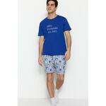 Trendyol Dark Blue Unisex Regular Fit Printed Shorts Pajamas Set plava, siva