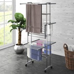 vidaXL Stalak za sušenje rublja 3 razine i kotači srebrni 60x70x129 cm