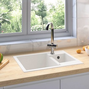 VidaXL Kuhinjski sudoper s dvije kadice bijeli granitni