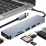 Alu. Adapter USB-C 6V1 USB 3.0 HDMI i čitač kartica