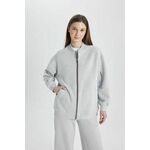 DEFACTO Bomber College Collar Soft Furry Cardigan Inside siva