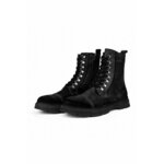 Ducavelli Military Genuine Leather Anti-slip Sole Lace-Up Long Suede Boots Black. crna
