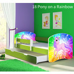 Dječji krevet ACMA s motivom, bočna zelena + ladica 180x80 cm 18-pony-on-a-rainbow