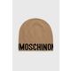 Vunena kapa Moschino boja: bež, od tanke pletenine, vunena - bež. Kapa iz kolekcije Moschino. Model izrađen od pletiva s uzorkom.