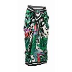 71058 Dewberry Patterned Shiny Fabric Women Pareo-BLACK-GREEN Other