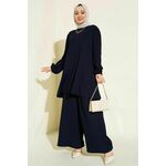 Bigdart Women's Navy Blue Tunic Pants Bottom Top Set 6663 crna