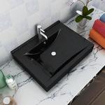 vidaXL Luksuzni Keramički Pravokutni Umivaonik s Otvorom za Slavinu Crni 60 x 46 cm