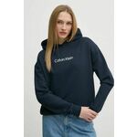 Pamučna dukserica Calvin Klein za žene, boja: tamno plava, s kapuljačom, s tiskom, K20K205449