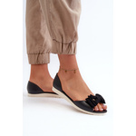 PS1 Women's Black Rubber Ballerina Flats with Bow Georia crna