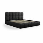Crni tapecirani bračni krevet s prostorom za odlaganje s podnicom 160x200 cm Bellis – Micadoni Home