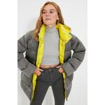 Trendyol Gray Oversized Hooded Yellow Lined Puffy Coat siva