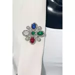 Floral brooch 2 silver + multicolored siva